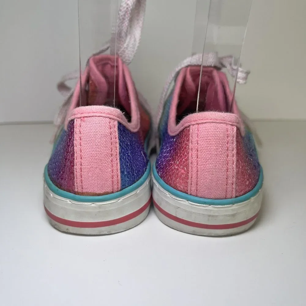Paris Blues Sequin Rainbow Rhinestone Heart Sneakers Shoes Lace Up Girls Flats 1